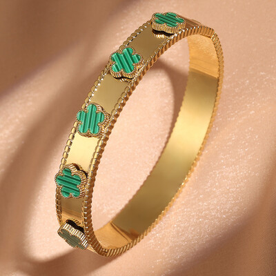 ZAKOL Trendy Lucky Five Leaving Flower nerūsējošā tērauda rokassprādzes sievietēm, meitenēm zelta krāsā, metāla aproces, rokassprādzes, rotaslietas dāvanas