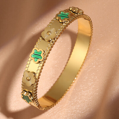 ZAKOL Trendy Lucky Five Leaving Flower nerūsējošā tērauda rokassprādzes sievietēm, meitenēm zelta krāsā, metāla aproces, rokassprādzes, rotaslietas dāvanas