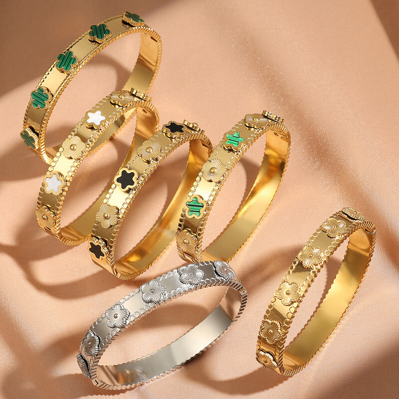 ZAKOL Trendy Lucky Five Leaving Flower nerūsējošā tērauda rokassprādzes sievietēm, meitenēm zelta krāsā, metāla aproces, rokassprādzes, rotaslietas dāvanas