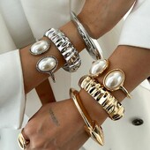 Ingemark 3 стила Винтидж геометрични метални усукани отворени маншети гривни за жени Изящни гривни с имитация на перли Мъжки бижута