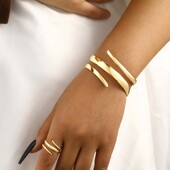 Винтидж метални геометрични линии с отворени маншети, комплект гривни за жени, модни златисти неправилни кухи регулируеми гривни, бижута