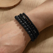 Set de 4 piese de brățări la modă pentru bărbați, cu mărgele de piatră vulcanică neagră