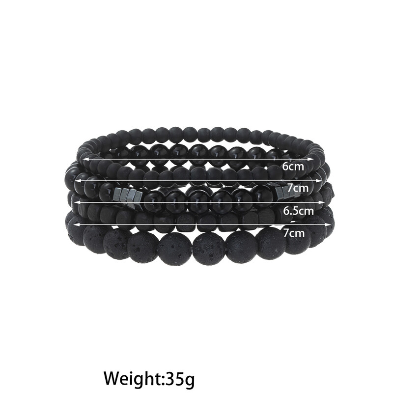 Set de 4 piese de brățări la modă pentru bărbați, cu mărgele de piatră vulcanică neagră