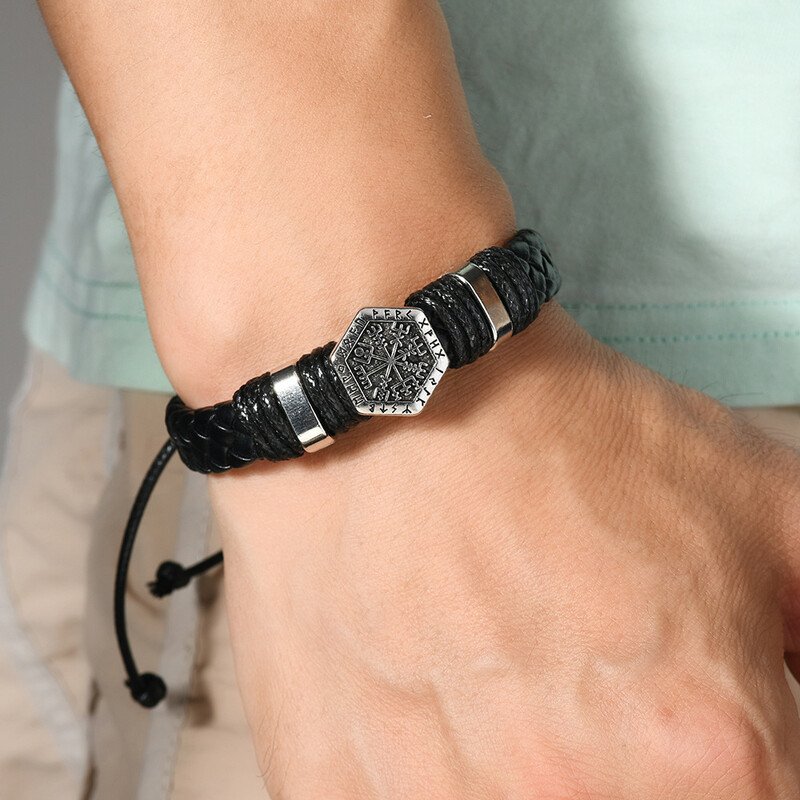 Brățări pentru bărbați din piele țesută manual vintage Brățări din piele Scripturii din metal etnic retro Accesorii Cadouri pentru prieteni