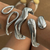 Ingemark Punk Smooth Metal Water Drop Bangles Women Men Hip Hop Silver Color Geometric Creative Aesthetics Biwelry Gift за двойка