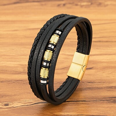 XQNI Fashion Brățări din piele multistrat realizate manual pentru bărbați, femei, brățară din oțel inoxidabil, cu butoane, accesorii, bijuterii