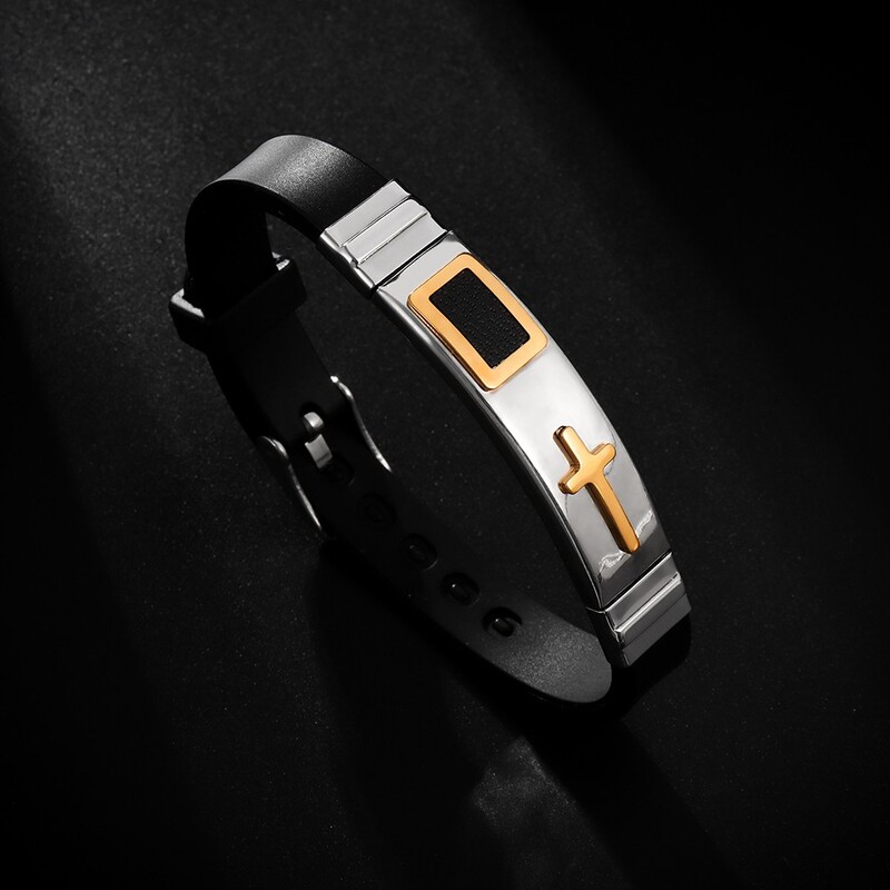 Moderna narukvica s Isusovim križem Metalna silikonska muška narukvica Nova modna kršćanska vjerska amajlija Dodaci Nakit za zabave Poklon