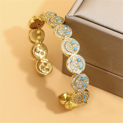 TrendMen Hiphop Rock Smiling Laugh Face Медни Циркониеви Гривни За Мъже Златен Цвят Метални Кристални Парти Гривни Бижута Подаръци