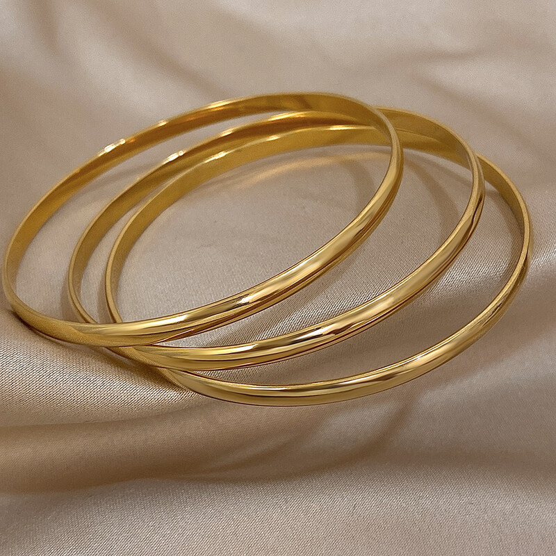 3 bucăți Brățară din oțel inoxidabil placat cu aur de 18K lucios pentru femei Brățări de bază minimaliste Brățări Bijuterii impermeabile