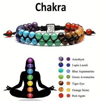 Top Plaza 7 Chakra Treatment Crystal Гривна Yoga Stone Регулируеми мъниста Гривна Медитация Релаксация Безпокойство Дамска гривна