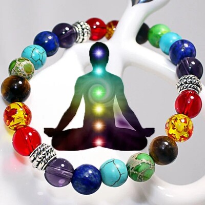 Top Plaza 7 Chakra Tratament Bratara cu cristale Yoga Stone Bratara cu margele ajustabile Meditatie Relaxare Anxietate Bratara femei