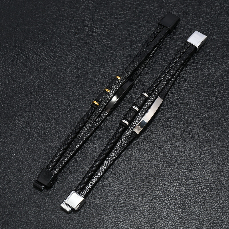 Brățări din piele la modă pentru bărbați Brățări din frânghie împletite cu mai multe straturi din oțel pentru bărbați Brățări Bijuterii Pulsera Hombre