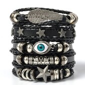 5gab Evil Eye Wing Star DIY pīts panku stila rokassprādzes komplekts ar Pu ādu un krellēm