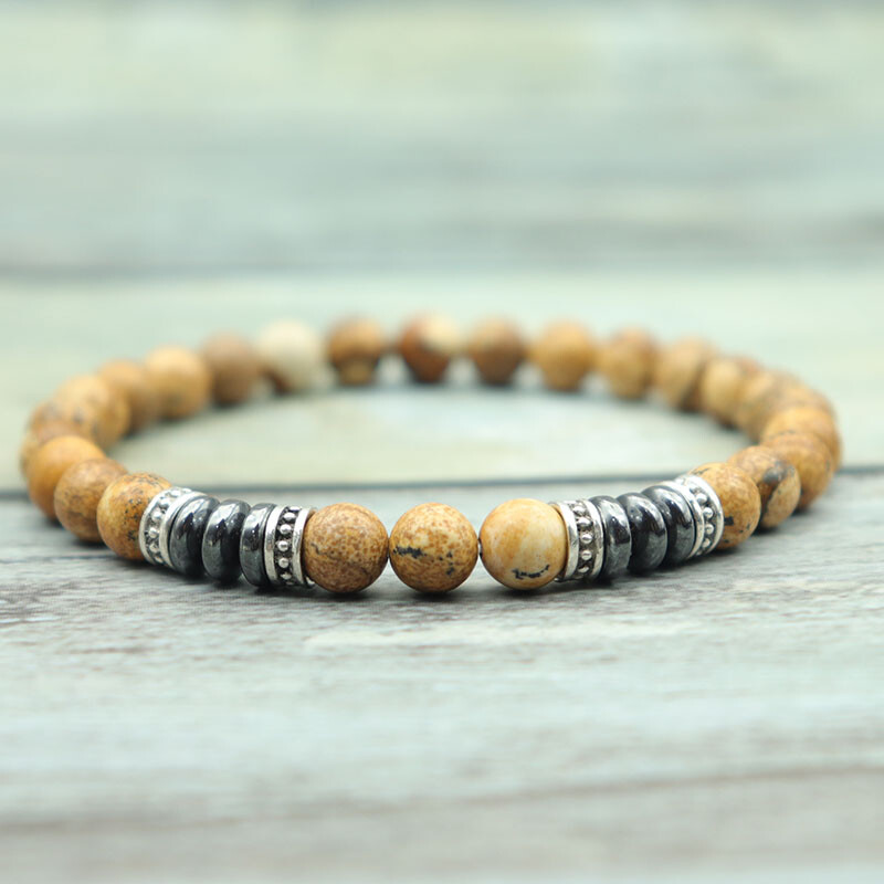 Brățară pentru bărbați de modă, piatră naturală, 6 mm, stâncă de lavă, ochi de tigru