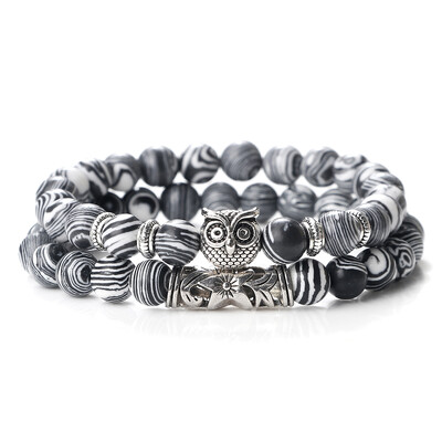 Brățară cu mărgele din piatră naturală de modă pentru bărbați Bufniță clasică cu mărgele Lavă neagră Onix Mărgele Brățări cu farmec Bijuterii pentru femei Cadou pentru cupluri
