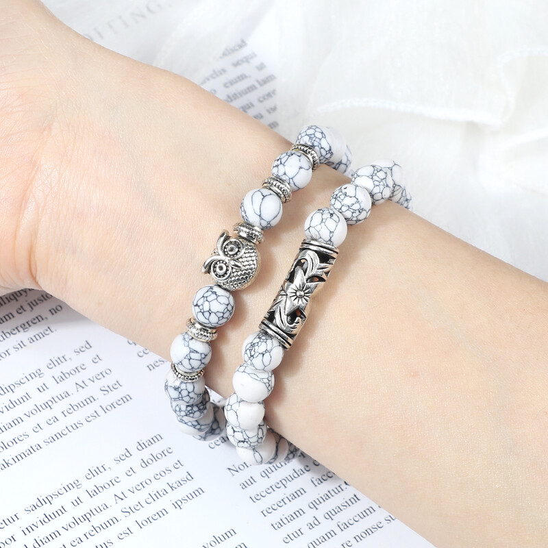 Brățară cu mărgele din piatră naturală de modă pentru bărbați Bufniță clasică cu mărgele Lavă neagră Onix Mărgele Brățări cu farmec Bijuterii pentru femei Cadou pentru cupluri