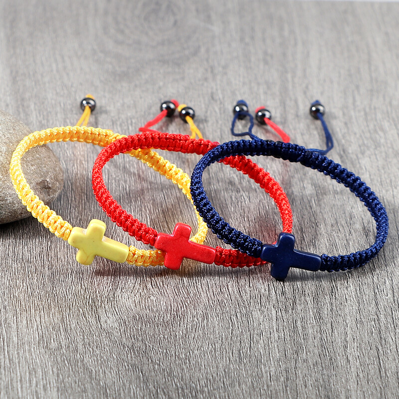 Ar rokām austa Jēzus krusta rokassprādze vīriešiem Sievietēm sarkana, melna pavediena pīta laimīga rokassprādze Modes pāra rokassprādze Draudzības rotaslietas