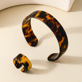 Brățară cu manșetă cu inel acrilic exagerat cu imprimeu leopard pentru femei Set de bijuterii din rășină Pulseras Mujer