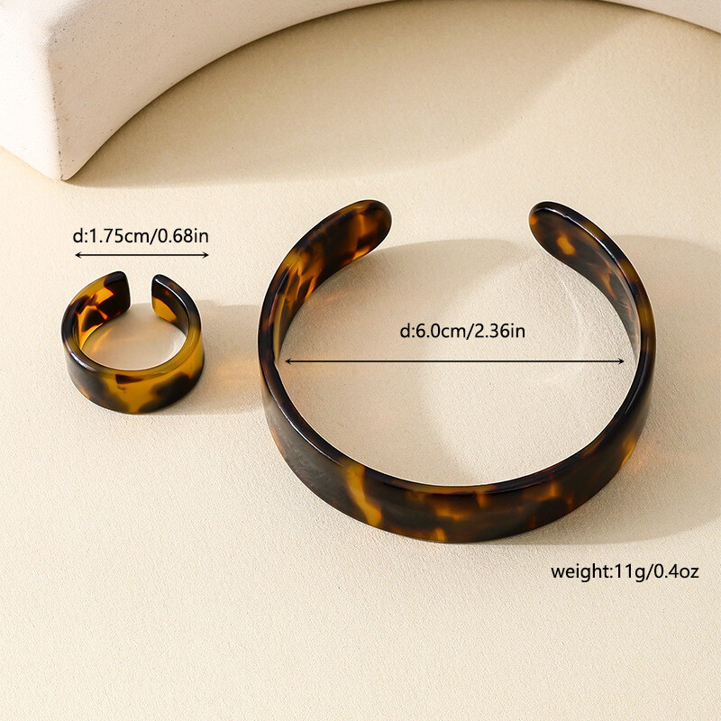 Brățară cu manșetă cu inel acrilic exagerat cu imprimeu leopard pentru femei Set de bijuterii din rășină Pulseras Mujer