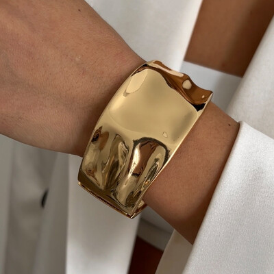 Ingemark pārspīlēta panka neregulāra plata aproču rokassprādze sievietēm vintage zelta krāsā kuplas metāla rokassprādzes vīriešiem rokām rotaslietas dāvana