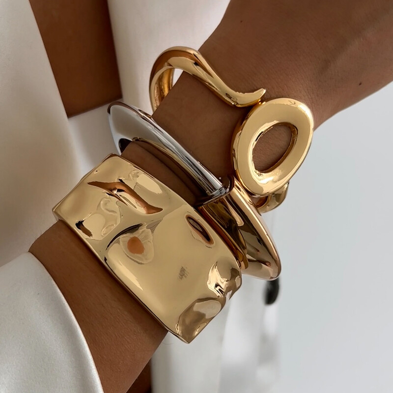 Ingemark pārspīlēta panka neregulāra plata aproču rokassprādze sievietēm vintage zelta krāsā kuplas metāla rokassprādzes vīriešiem rokām rotaslietas dāvana