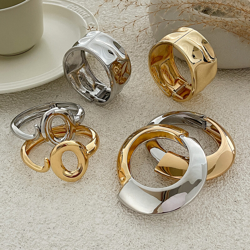 Ingemark pārspīlēta panka neregulāra plata aproču rokassprādze sievietēm vintage zelta krāsā kuplas metāla rokassprādzes vīriešiem rokām rotaslietas dāvana