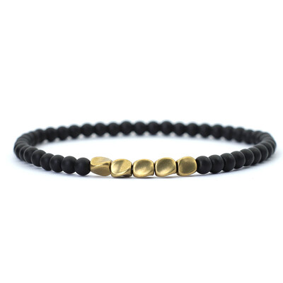 Brățară pentru bărbați noi de 4 mm, mărgele de cupru neregulate, brățară cu șuvițe, minimalistă, negru, piatră de onix, brațară, cadou pentru el Joias