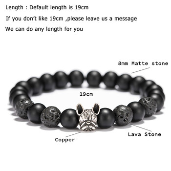 Noter New French Bulldog Bracelet Men Vintage Copper Beaded Braclet Natural Onyx Lava Stone Braslet Erkek Bileklik Pulseras