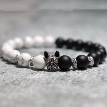 Noter New French Bulldog Bracelet Men Vintage Copper Beaded Braclet Natural Onyx Lava Stone Braslet Erkek Bileklik Pulseras