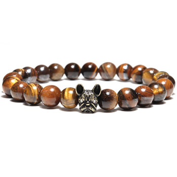 Noter New French Bulldog Bracelet Men Vintage Copper Beaded Braclet Natural Onyx Lava Stone Braslet Erkek Bileklik Pulseras