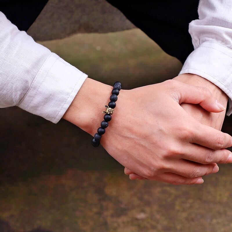 Noter Brățară cu buldog francez pentru bărbați, brățară de cupru, cu margele, onix natural, piatră de lavă, brățară Erkek Bileklik Pulseras