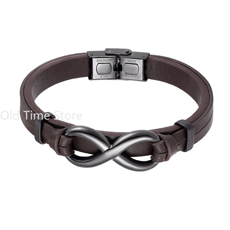 Luksusa īstas ādas bezgalības simbols vīriešu rokassprādze, nerūsējošā tērauda sprādze, pāris rokassprādzes, rotaslietas, digitālas 8 rokassprādzes, dāvanas