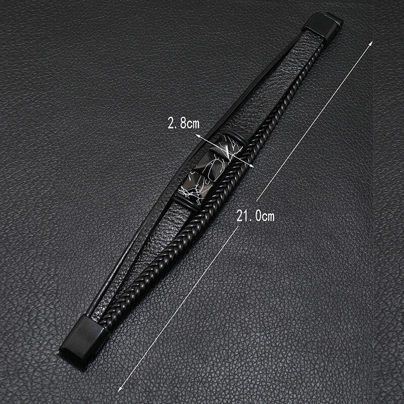 Brățară împletită din piele pentru bărbați, cu crack, din aliaj, cu cataramă magnetică, cu mai multe straturi, din piele.