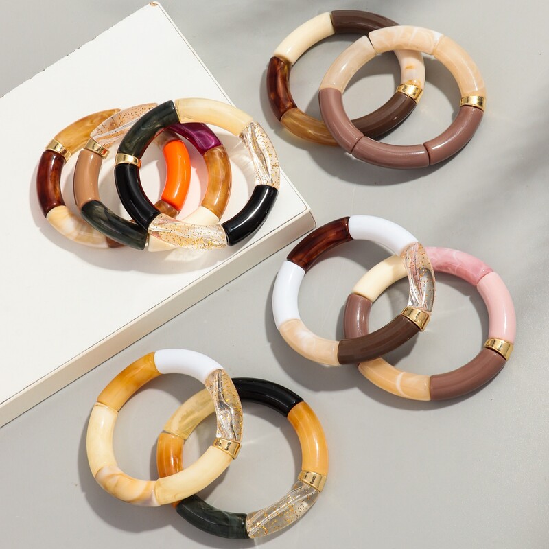 Brățară Bohomia nouă, acrilică, din bambus, stivuită, pentru femei, elastică, colorată, cu mărgele, brățări 2024, bijuterii de modă