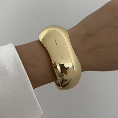 KMVEXO Нови широки маншети Гривни Хип-хоп Пънк Сребърен цвят Геометрични метални пружинни гривни за жени Гривни Мъжки бижута Реколта