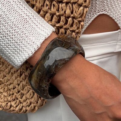 DIEZI Brățări acrilice din rășină vintage exagerate Punk Hip Hop Brățări late geometrice neregulate pentru femei bărbați Brățară bijuterii