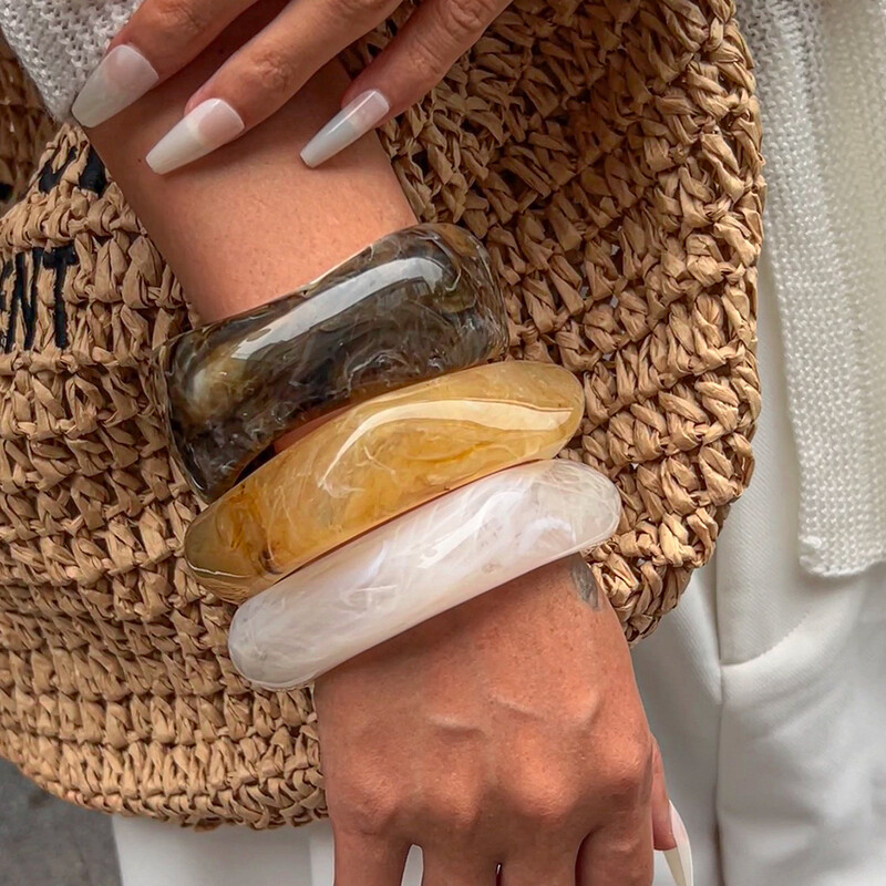 DIEZI Brățări acrilice din rășină vintage exagerate Punk Hip Hop Brățări late geometrice neregulate pentru femei bărbați Brățară bijuterii