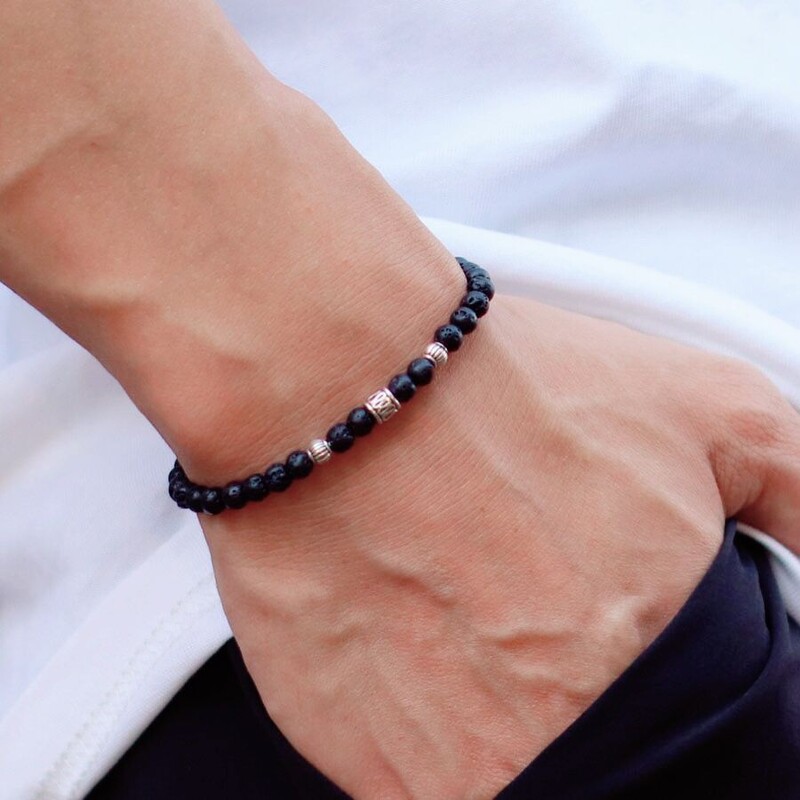 Noter Brățară nouă de 4 mm pentru bărbați Brățară din margele de orez Viking Ochi de tigru din lavă naturală Braslet roșu de piatră de Howlite Accesorii pentru petrecerea timpului liber