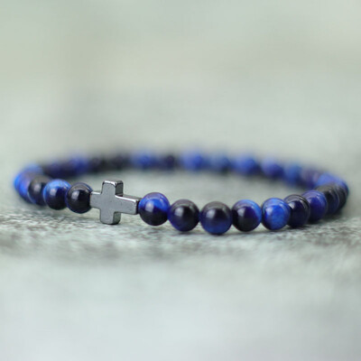 Minimalistička narukvica s muškim križem 6 mm narukvica s prirodnim tigrovim očima i kamenom Poklon za njega Pribor za kampiranje Bileklik Erkek Pulseira