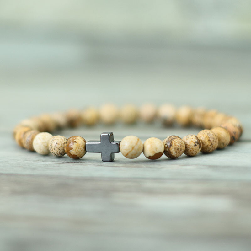 Minimalistička narukvica s muškim križem 6 mm narukvica s prirodnim tigrovim očima i kamenom Poklon za njega Pribor za kampiranje Bileklik Erkek Pulseira