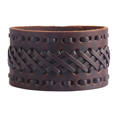 Brățări din piele punk Kirykle pentru bărbați Brățări lucrate manual cu manșetă lată Bijuterii împletite Negru maro Cadouri punk ajustabile