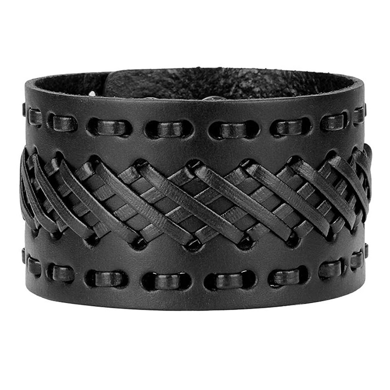 Brățări din piele punk Kirykle pentru bărbați Brățări lucrate manual cu manșetă lată Bijuterii împletite Negru maro Cadouri punk ajustabile