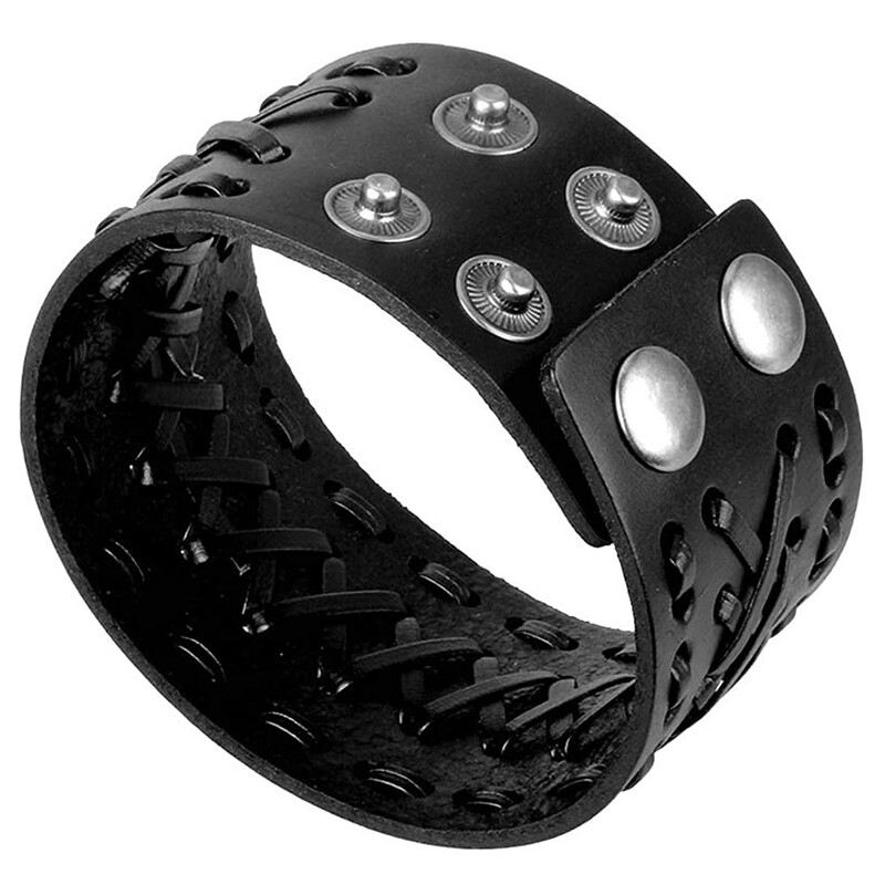 Brățări din piele punk Kirykle pentru bărbați Brățări lucrate manual cu manșetă lată Bijuterii împletite Negru maro Cadouri punk ajustabile