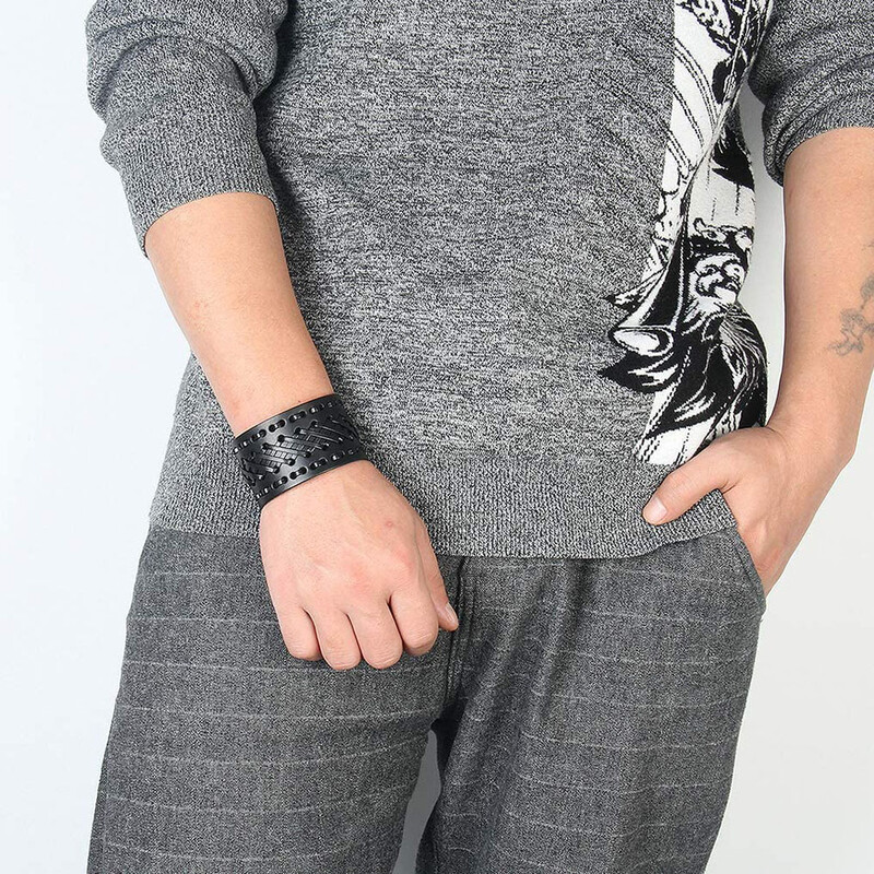 Brățări din piele punk Kirykle pentru bărbați Brățări lucrate manual cu manșetă lată Bijuterii împletite Negru maro Cadouri punk ajustabile