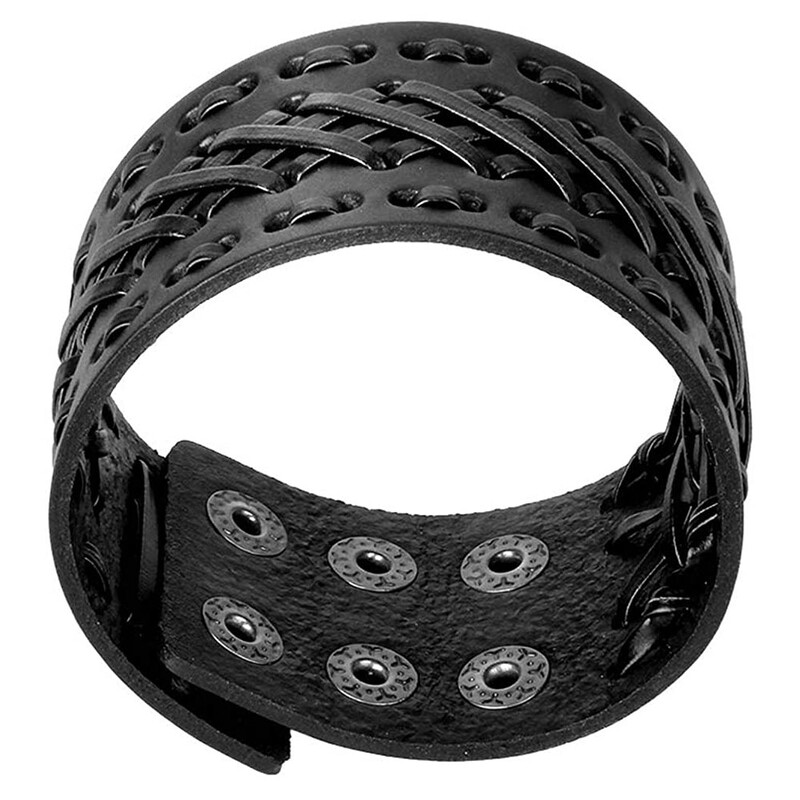 Brățări din piele punk Kirykle pentru bărbați Brățări lucrate manual cu manșetă lată Bijuterii împletite Negru maro Cadouri punk ajustabile