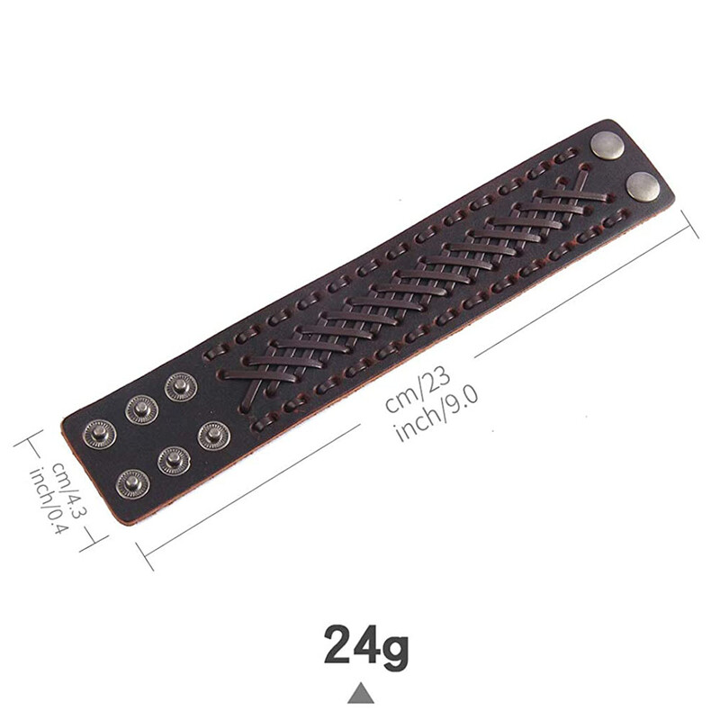 Brățări din piele punk Kirykle pentru bărbați Brățări lucrate manual cu manșetă lată Bijuterii împletite Negru maro Cadouri punk ajustabile