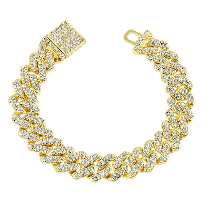 14MM 2 rânduri stras pavat Miami Rhombus cubanez lanț Hip Hop bărbați femei brățară cu lanț cu legături cubaneze cu gheață bijuterii bărbați