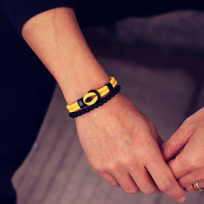 Noter New 2 buc/set Set brățări bărbați frânghie strat dublu brățară nautică 6 mm brățară din piatră de onix negru Accesorii pentru timp liber Pulseria