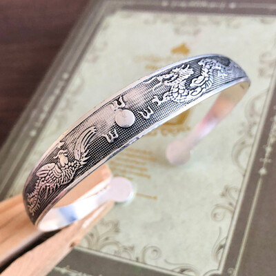 Brățări noi retro cu manșetă, argint tibetan, sculptat în metal, pește elefant, brățări cu flori, bijuterii țigane de epocă, cadouri pentru femei