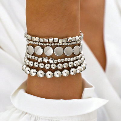 6Pcs/set Bohemia ručno rađena geometrijska kuglasta lančana narukvica s perlama Vintage složena kuglasta perla narukvica za žene Trend party nakit